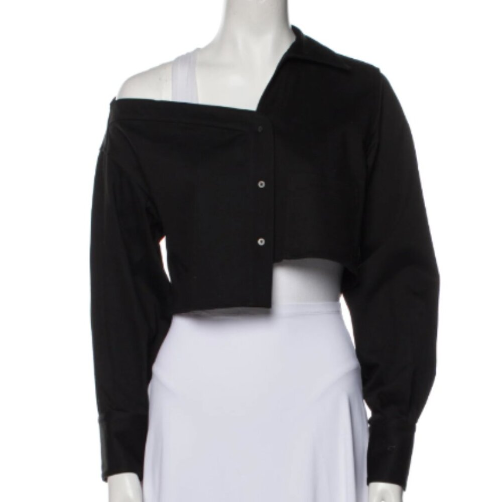 Alix NYC Black Asymmetrical Button Up Top | Off the Shoulder Cropped | Size XS